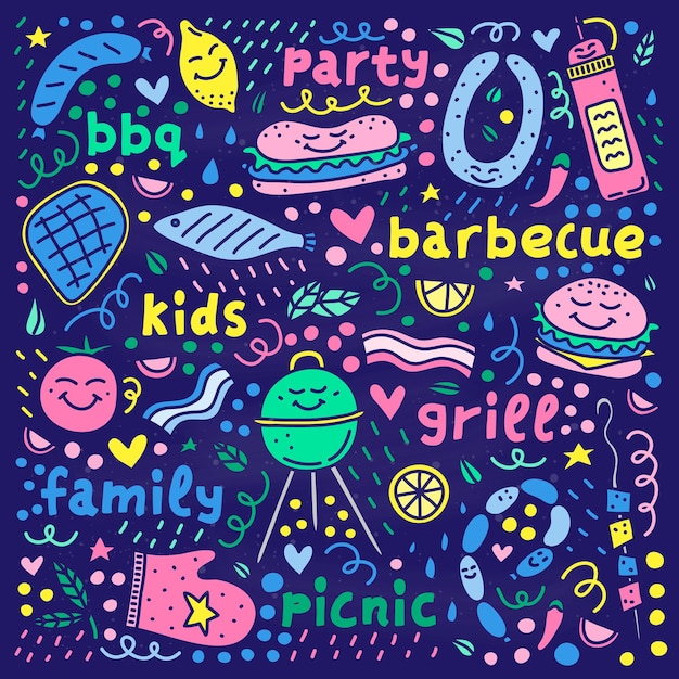 Affiche Avec Icônes De Barbecue Et Lettrage