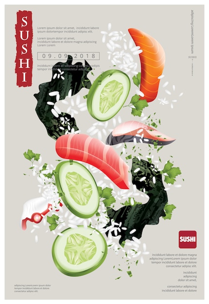 Vecteur affiche d'illustration vectorielle restaurant sushi