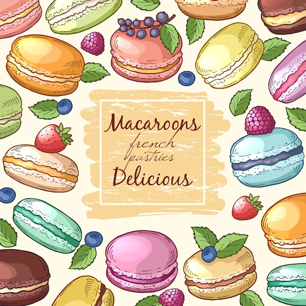 Affiche Avec Des Illustrations Colorées De Macarons