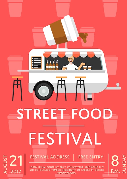 Affiche D'invitation Au Festival Food Truck Dans Un Style Plat