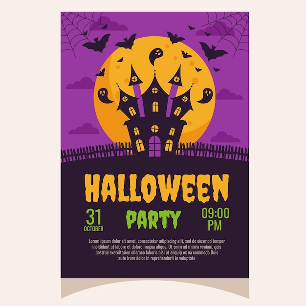 Affiche d'invitation à une fête d'Halloween Modèle de carte de vœux Couverture d'arrière-plan Banner de vente Flyer