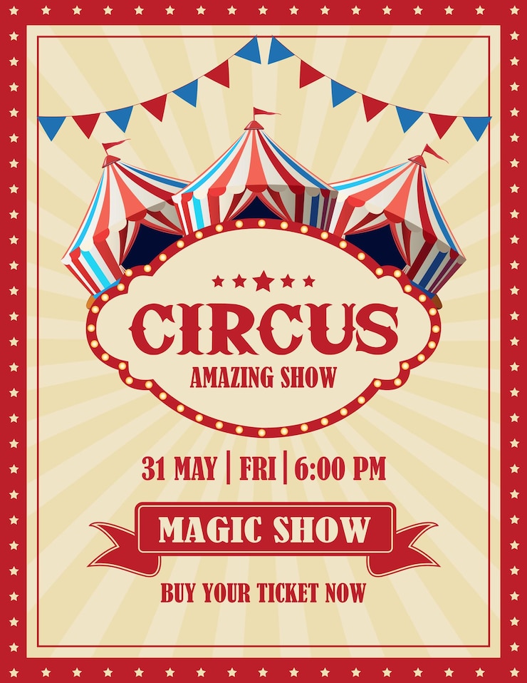 Vecteur affiche d'invitation rétro du festival du cirque
