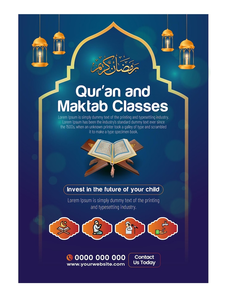 Vecteur une affiche islamique pour la classe du coran et les mots notre classe et l'éducation
