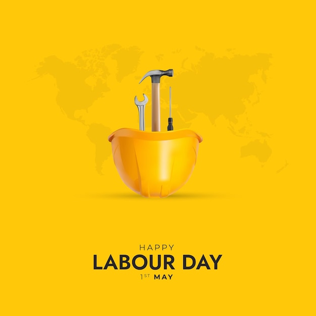 Une affiche jaune pour la fête du travail.