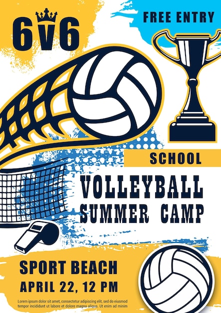 Vecteur affiche de jeu de plage d'été de sport de match de volley-ball