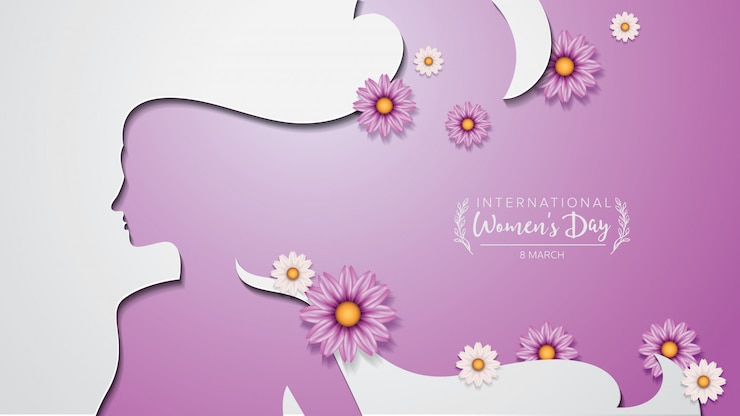 Affiche de la Journée internationale de la femme, style de découpe de papier et décoration de fleurs.