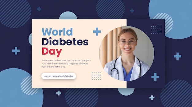 Affiche de la Journée mondiale du diabète avec un ruban de sensibilisation et un compteur de glucose