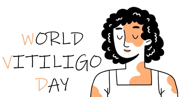 Affiche De La Journée Mondiale Du Vitiligo Une Femme Souriante Avec Une Peau De Vitiligo Problématique Dans Un Style Doodle