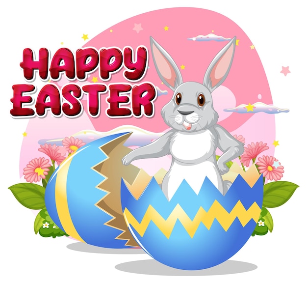 Affiche de Joyeuses Pâques avec lapin mignon et oeuf coloré