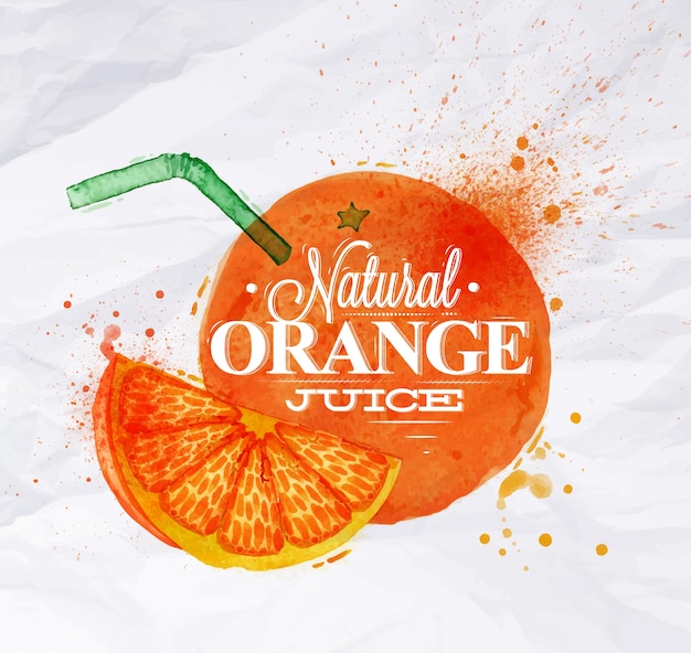 Vecteur affiche de jus d'orange aquarelle