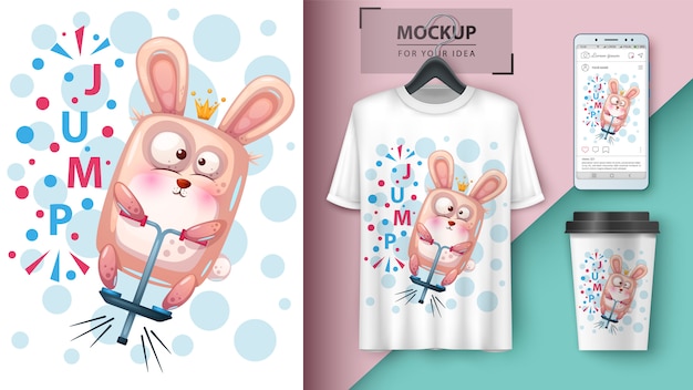 Vecteur affiche de lapin de sport et merchandising