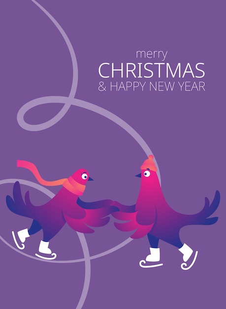 Affiche Lumineuse De Noël Avec Des Pigeons Drôles Texte Joyeux Noël Personnages Drôles Colombes En Patins