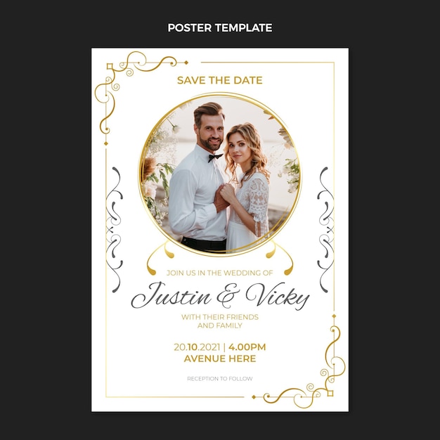 Affiche de mariage doré de luxe réaliste