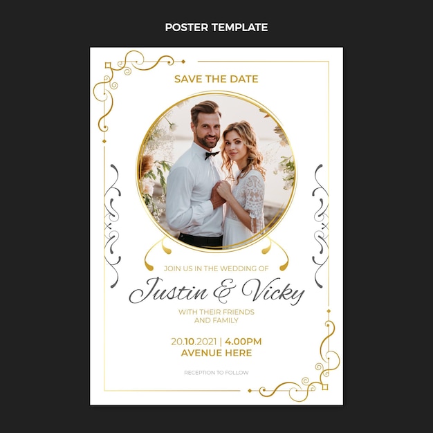 Vecteur affiche de mariage doré de luxe réaliste