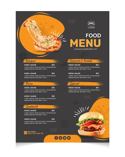 Vecteur affiche de menu de restaurant avec conception de modèle d'impression alimentaire