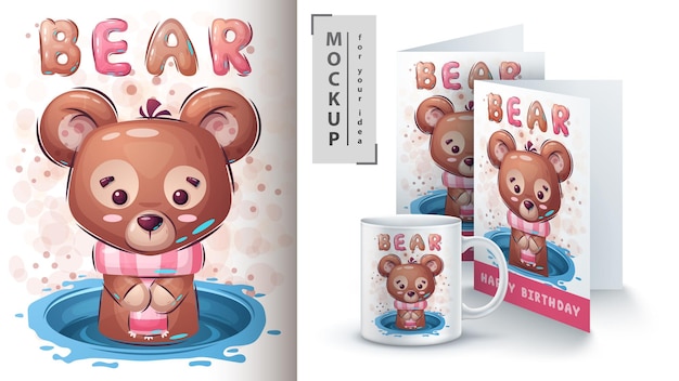 Vecteur affiche et merchandising de l'ours en peluche. vecteur eps 10