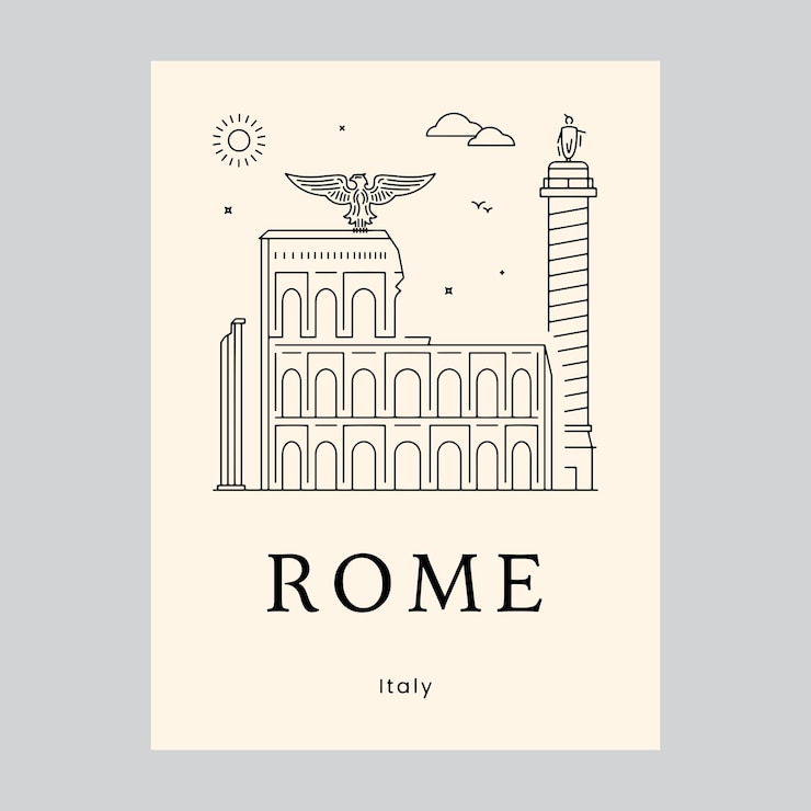 Vecteur affiche minimaliste beige de rome, en italie