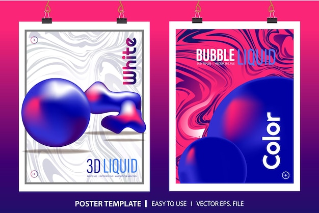 Vecteur affiche de modèle de couleur liquide à bulles