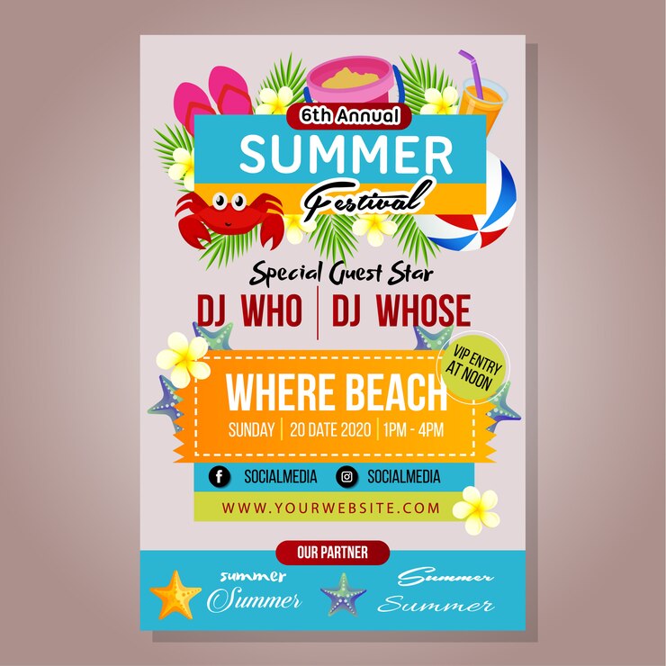 Affiche modèle de festival d&#39;été avec jeu de plage