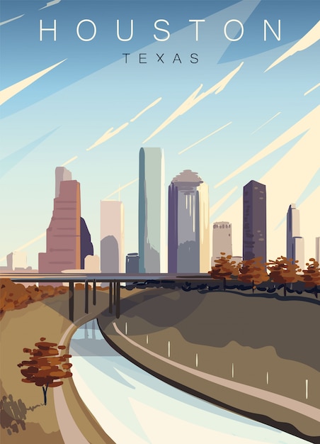 Vecteur affiche moderne de houston. paysage de houston, texas