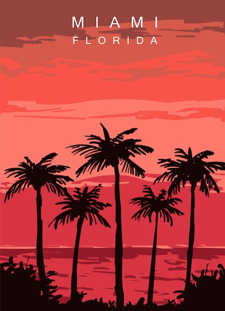 Vecteur affiche moderne de miami. paysage de miami, floride