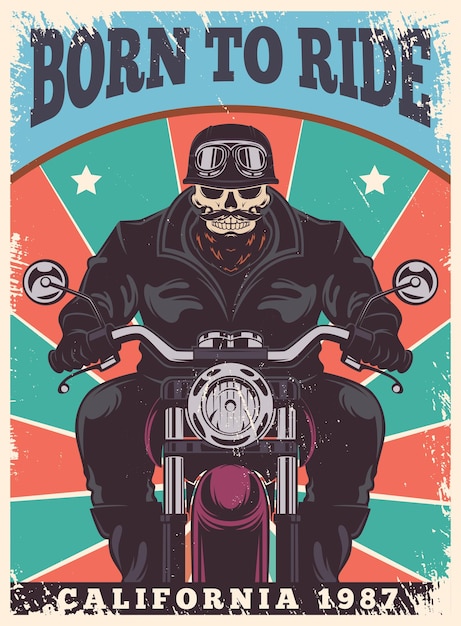 Affiche de moto Symboles de liberté du club de motards animal dans le casque affiche de style rétro vecteur exact avec place pour le texte