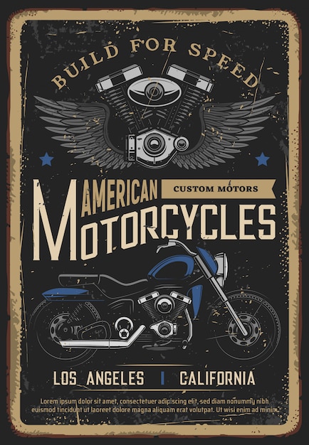 Vecteur affiche moto vintage, biker moto chopper bike