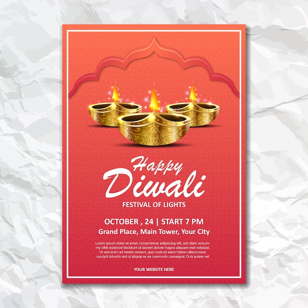 Affiche Murale Joyeux Diwali Diya Lumière Brochure Design Papier Dépliant Deepavali Festival Flyer Modèle