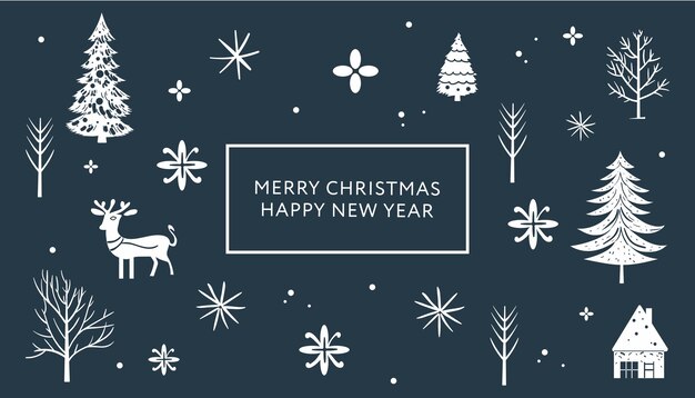 Affiche de Noël avec forêt d'hiver et cerf illustration vectorielle de design scandinave