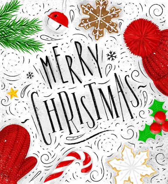 Affiche de Noël lettrage joyeux Noël dessin dans un style vintage sur papier sale