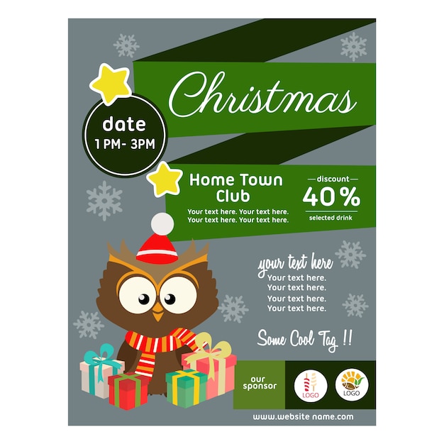 Affiche De Noël Style Plat Avec Boîte-cadeau Hibou Et Cadeau