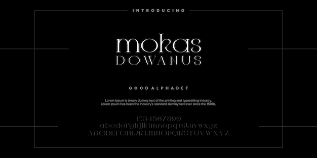 Une affiche noire qui dit mokas dowahus Alphabet vector illustrator font