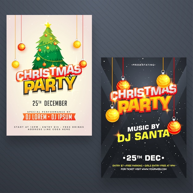 Vecteur affiche de nuit de noël, bannière ou conception de flyer dans deux options de couleur.