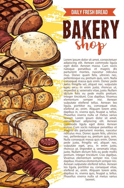 Vecteur affiche de pain de magasin de boulangerie de croquis de vecteur