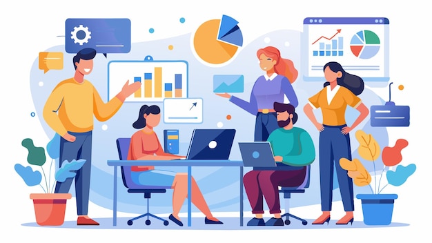 une affiche de personnes avec un tableau qui dit des données financières