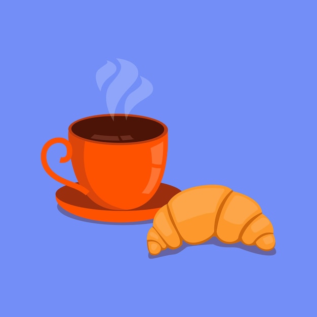 Vecteur affiche de petit déjeuner prêt prêt pour l'impression croissant et café matin illustration vectorielle