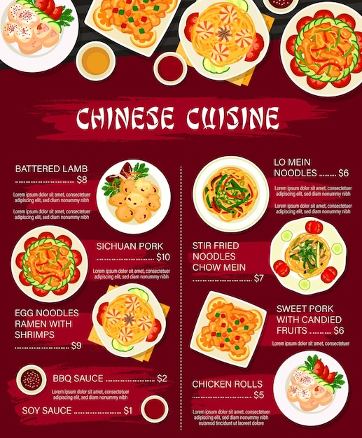 Vecteur affiche de plat de déjeuner de menu de restaurant de cuisine chinoise