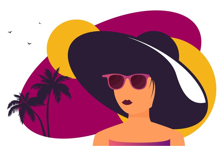 Vecteur affiche plate de vacances d'été et de camp d'été avec la jeune fille