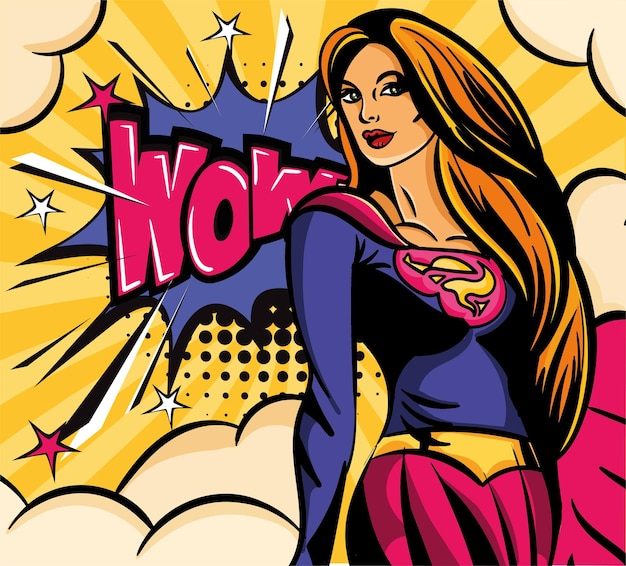 Affiche Pop Art Mignonne De Superwoman En Costume Violet