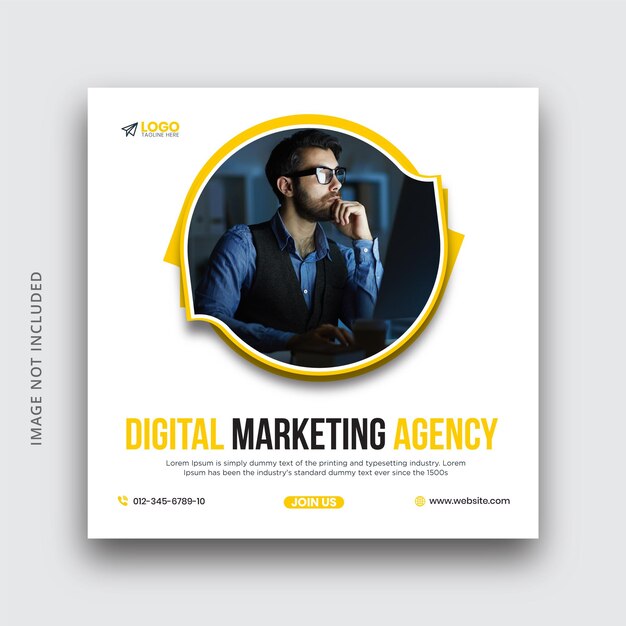 Vecteur une affiche pour une agence de marketing numérique avec un homme parlant au téléphone.