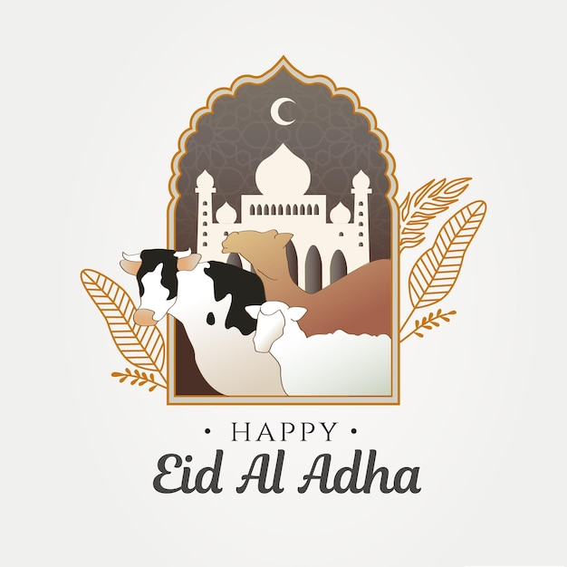 Vecteur une affiche pour l'aïd al adha avec une vache au milieu.