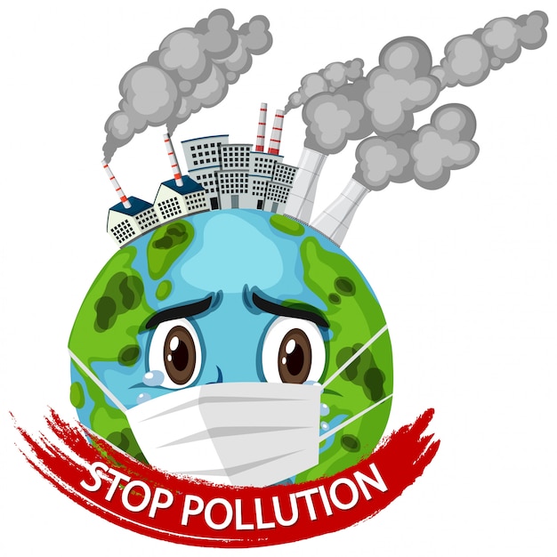 Vecteur affiche pour arrêter la pollution avec un masque de terre