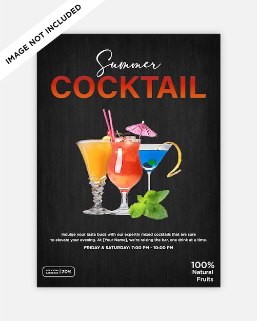 une affiche pour les cocktails d'été avec un fond noir