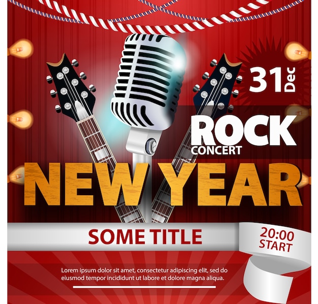 Vecteur affiche pour un concert de rock de nouvel an