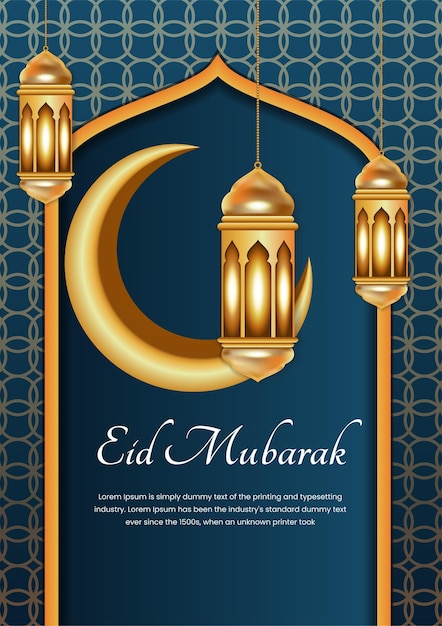 Une Affiche Pour Eid Mubarak Avec Un Design Doré Et Un Croissant De Lune.