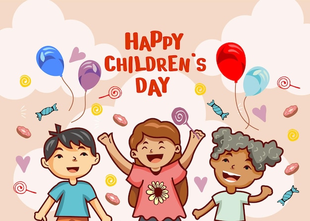 une affiche pour enfants heureux avec des ballons et les mots enfants heureux