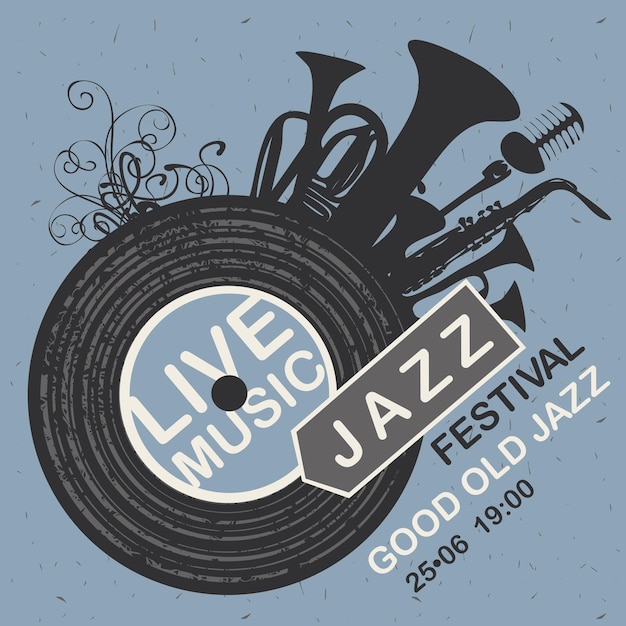 Affiche Pour Festival De Jazz Avec Disque Vinyle Et Instruments à Vent