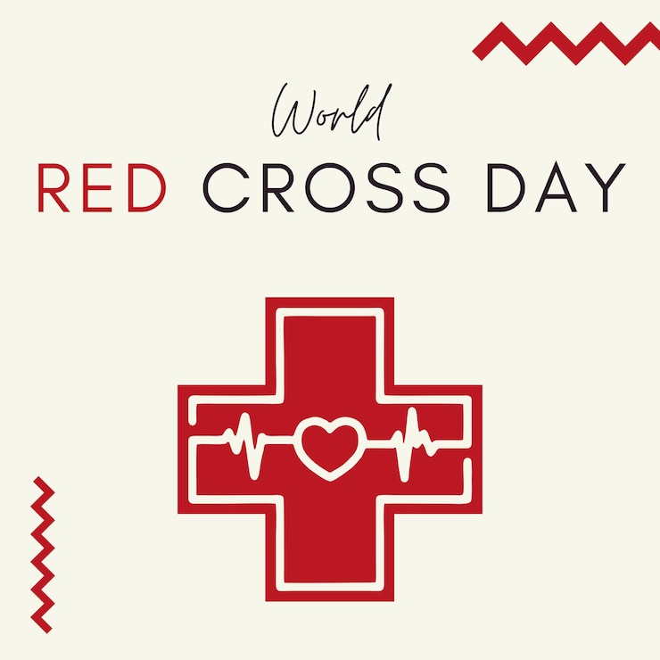 Vecteur une affiche pour la journée mondiale de la croix rouge avec un coeur dessus.