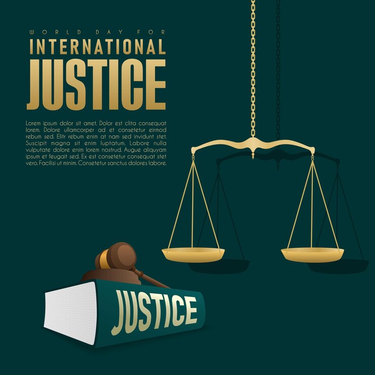 Vecteur affiche pour la journée mondiale de la justice internationale célébrée chaque année le 17 juillet