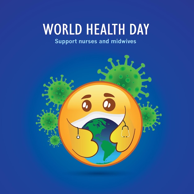 Une affiche pour la journée mondiale de la santé avec un globe tenant un globe.